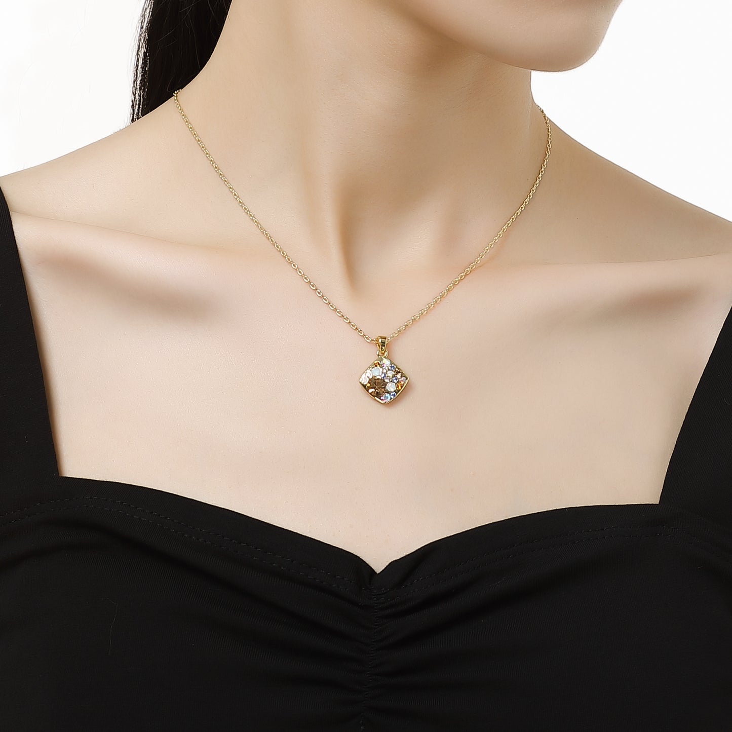 Kette mit Anhänger Multicolor, gold hellblau