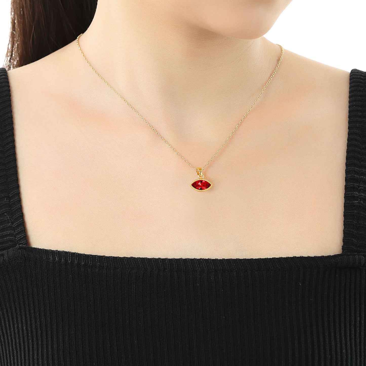 Kette mit Anhänger Navette, gold rot