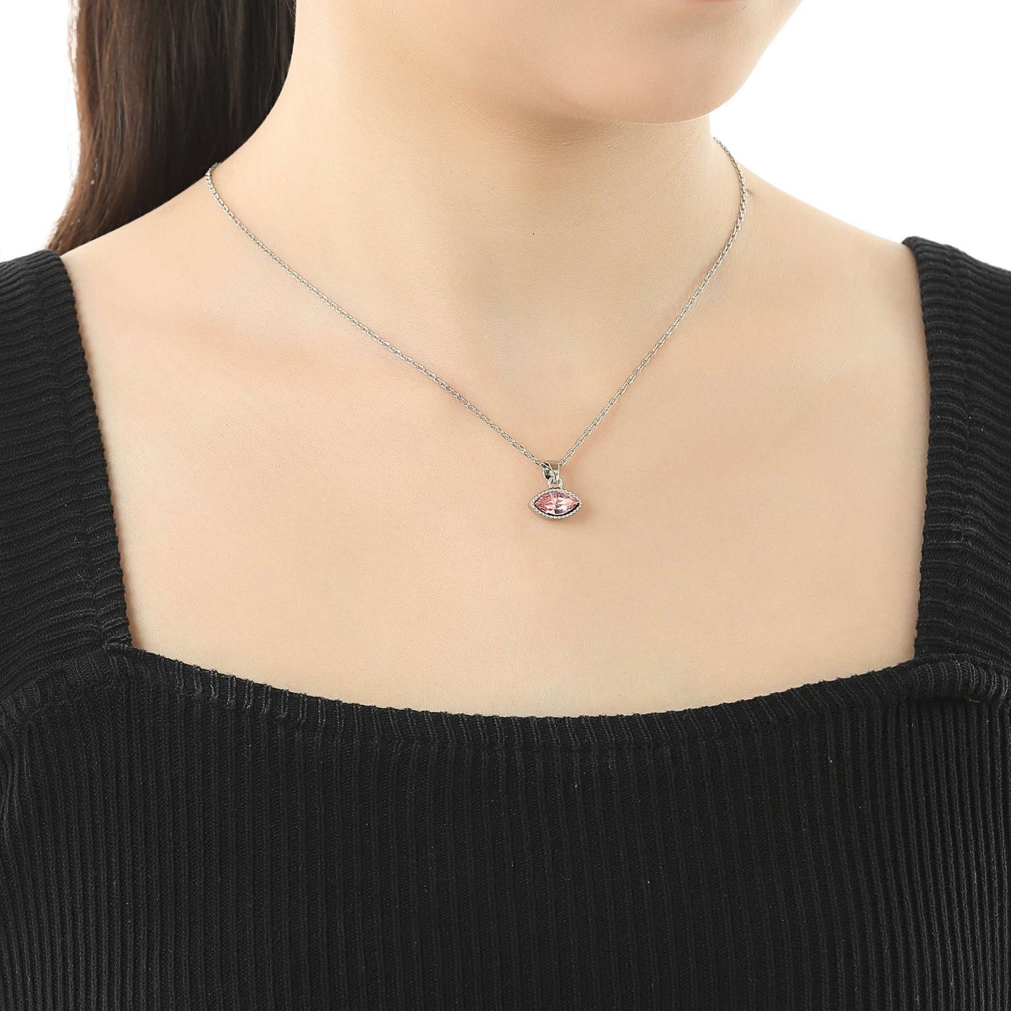 Kette mit Anhänger Navette, silber rose